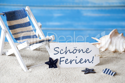 Summer Label With Deck Chair, Schoene Ferien Means Happy Holidays