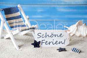 Summer Label With Deck Chair, Schoene Ferien Means Happy Holidays