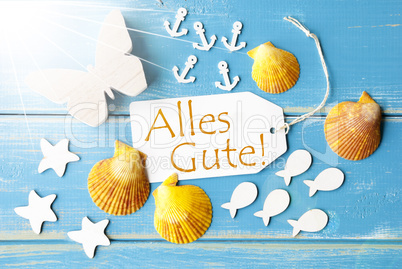 Sunny Summer Greeting Card With Alles Gute Means Best Wishes