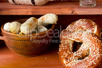 German pretzels and sausages