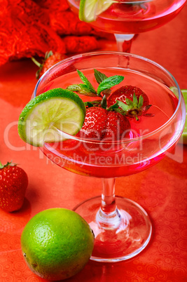 wine with strawberries and lime