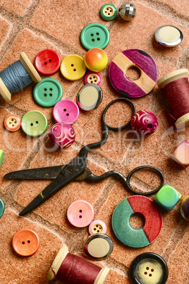 Buttons,beads and scissors