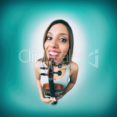 Funny woman with violin