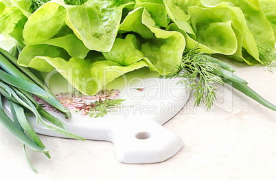 Vegetables: green onions, lettuce and dill