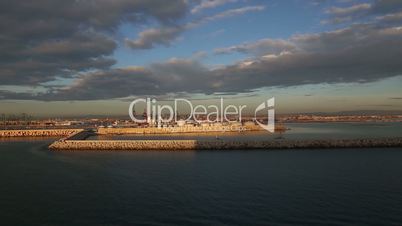 Valencia Spain morning harbor filmed from cruise ship