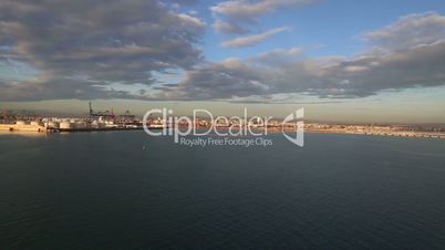 Valencia Spain morning harbor filmed from cruise ship