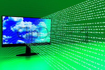 Computer screen with flowing numbers, 3d-Illustration