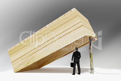 Man with wooden box case