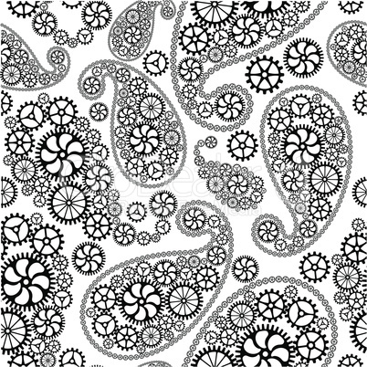 Oriental paisley seamless pattern with gears