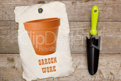 Shovel for gardening and pot image for plants