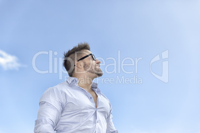 bearded man blue sky