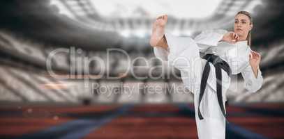 Composite image of female athlete practicing judo