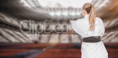 Composite image of female athlete practicing judo