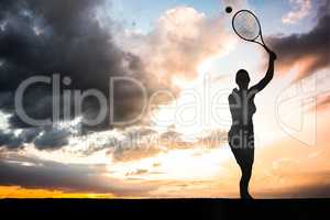 Composite image of female athlete playing tennis