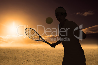 Composite image of female athlete playing tennis