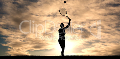 Composite image of female athlete playing tennis