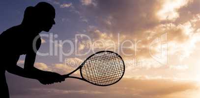 Composite image of tennis player playing tennis with a racket