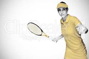 Composite image of female athlete playing tennis