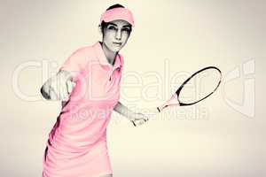 Composite image of female athlete playing tennis