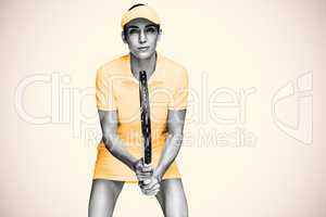 Composite image of female athlete playing tennis