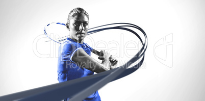 Composite image of tennis player playing tennis with a racket