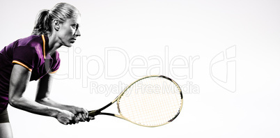 Composite image of tennis player playing tennis with a racket