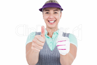 Pretty blonde showing thumbs up