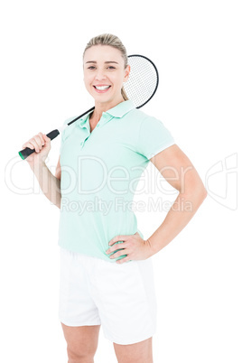 Pretty blonde playing badminton