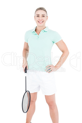 Pretty blonde playing badminton