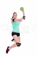 Female athlete with elbow pad throwing handball