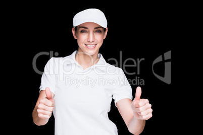 Female athlete showing thumbs up