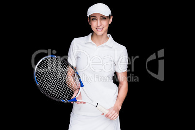 Female athlete posing with tennis racket