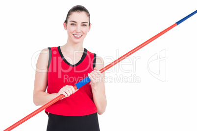 Female athlete holding a javelin