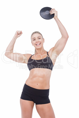 Female athlete holding discus