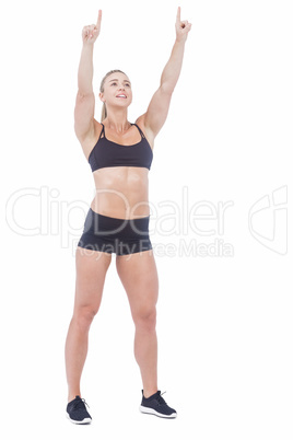 Female athlete raising fingers