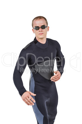 Swimmer in wetsuit and swimming goggles