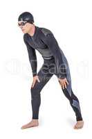 Swimmer in wetsuit and swimming goggles