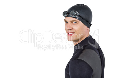 Close-up of confident swimmer in wetsuit