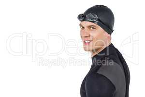 Close-up of confident swimmer in wetsuit