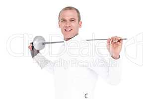 Swordsman holding fencing sword