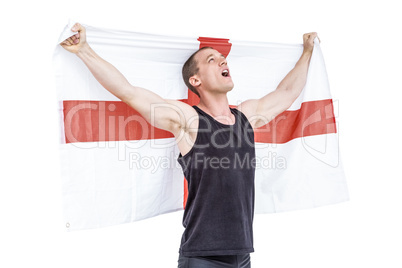 Athlete holding england national flag