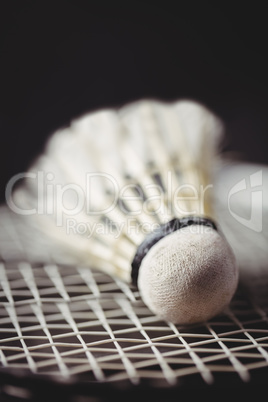 Close up of shuttlecock and badminton racket