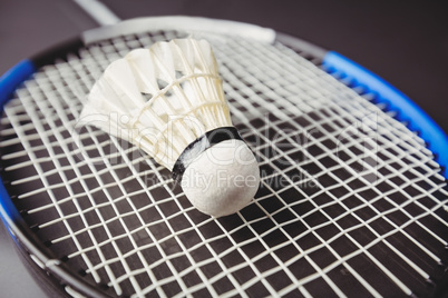 Close up of shuttlecock and badminton racket