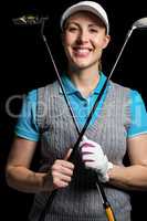 Golf player posing with golf club