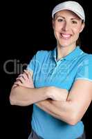 Sportswoman posing on black background