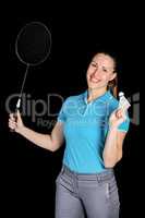 Badminton player holding badminton racket and shuttlecock