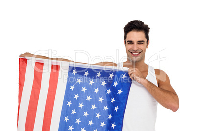 Athlete posing with american flag