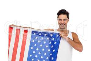 Athlete posing with american flag