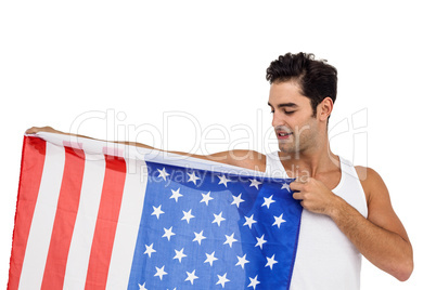 Athlete posing with american flag