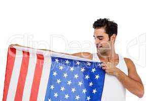 Athlete posing with american flag